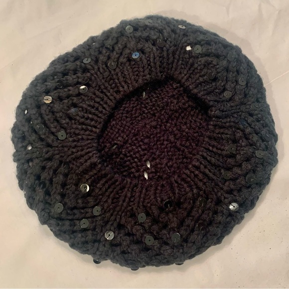Twiggy LONDON Knit Beret Hat Black Sparkly Embellishments Sequins Vintage - Picture 4 of 9